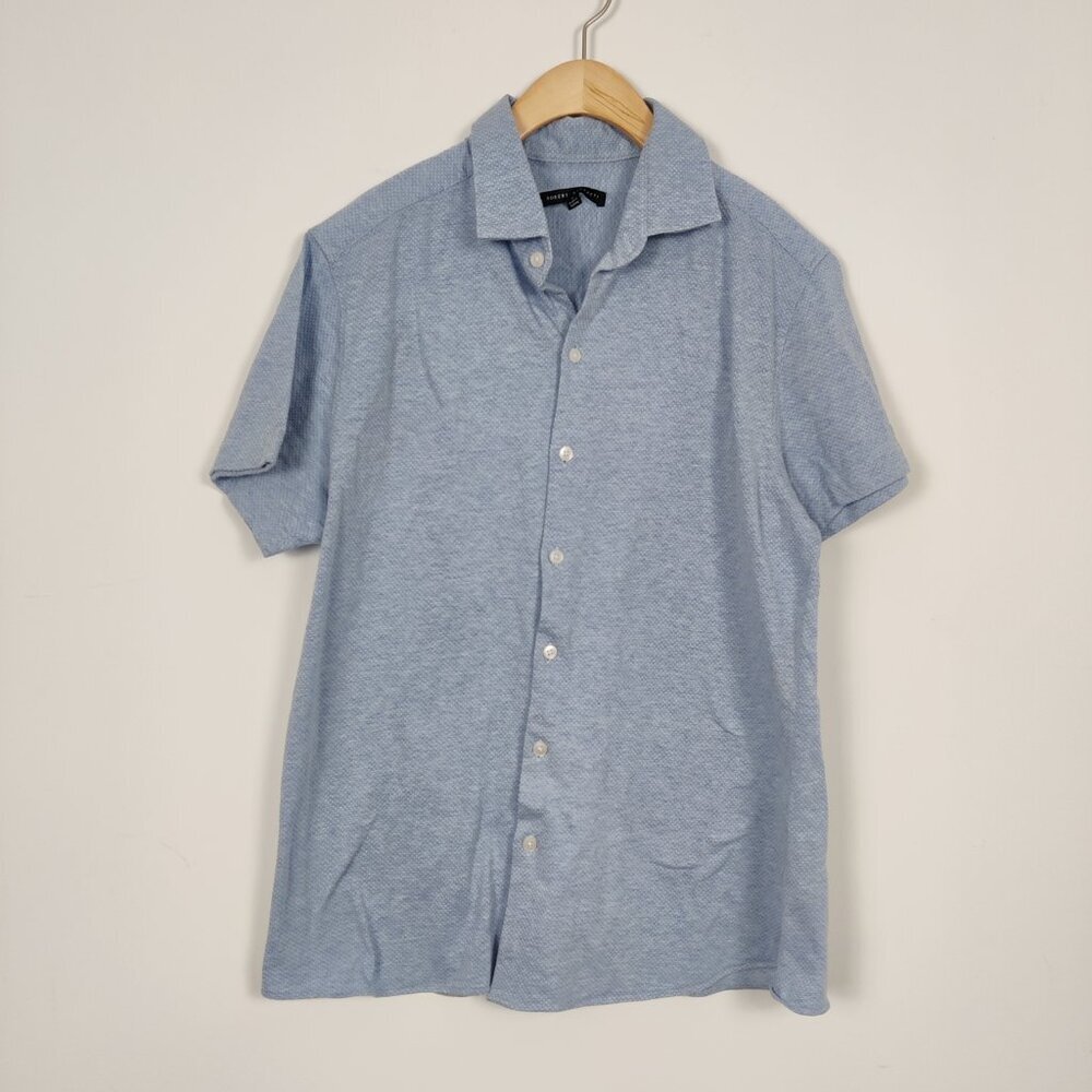Robert Barakett Men's Button Down Polo Blue Size Large 100% Cotton Quiet Luxury